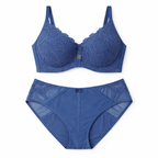 ALLA - Dantel Destekli Sütyen Külot Takımı - İndigo Mavi