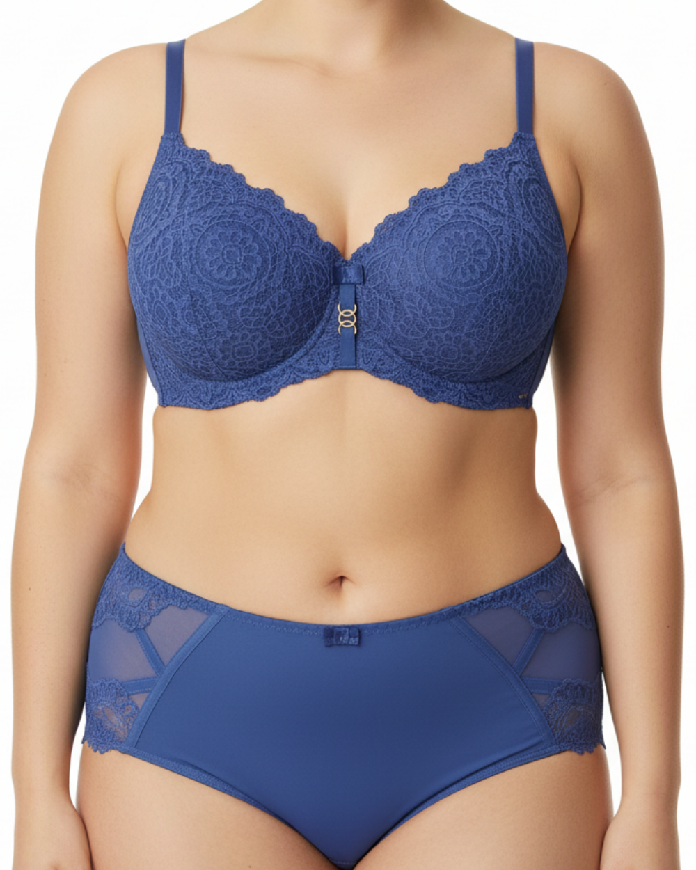 ALLA - Dantel Destekli Sütyen Külot Takımı - İndigo Mavi