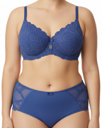 ALLA - Dantel Destekli Sütyen Külot Takımı - İndigo Mavi