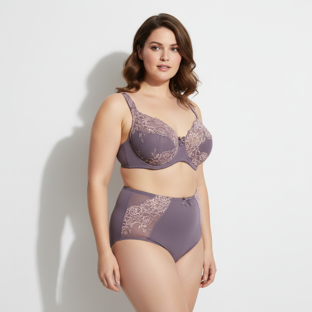 Büyük beden dantelli sütyen ve külot takımı. Destekli, konforlu ve şık tasarım.