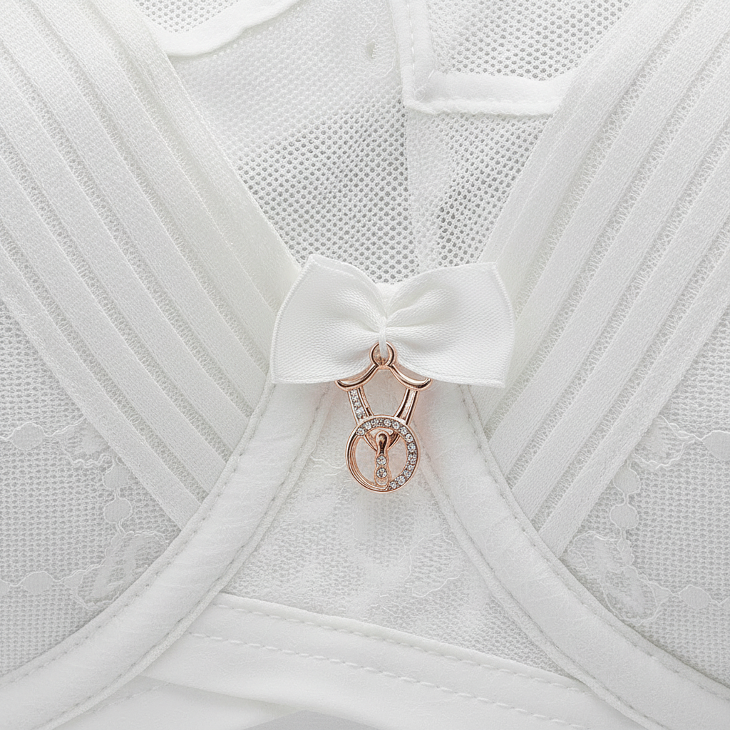 Pudra ve beyaz dantel balenli toparlayıcı sütyen ile gün boyu konfor ve zarif görünüm. Merkez fiyonk detayı