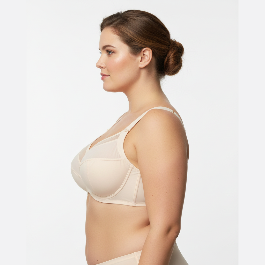 Alla büyük göğüs sütyen yan profil.