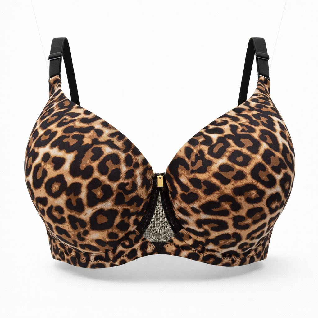 Büyük göğüsler için destekleyici, merkezleyici ve gün boyu konfor sağlayan leopar premium tasarım.