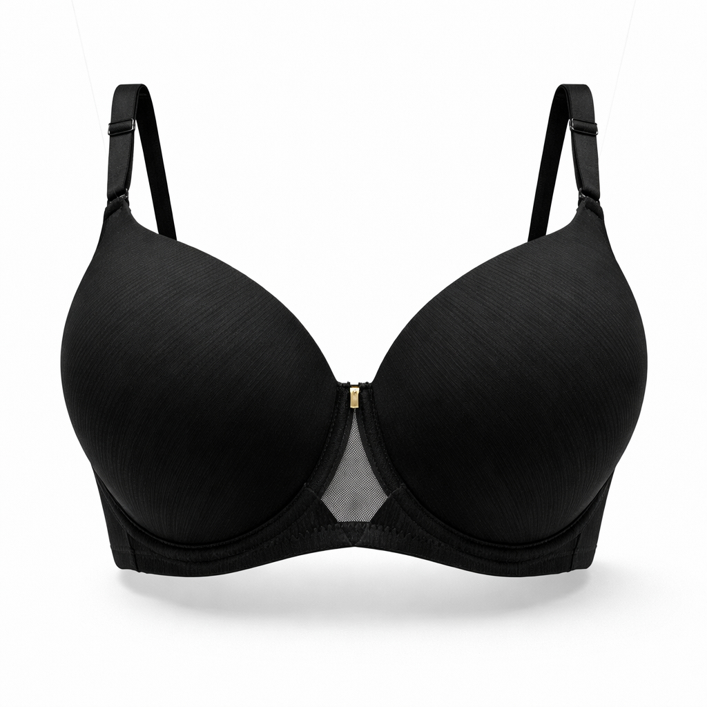 Büyük göğüsler için destekleyici, merkezleyici ve gün boyu konfor sağlayan siyah premium tasarım.