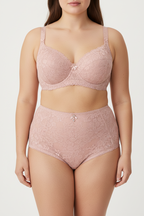 ALLA Lüks Dantel Büyük Beden Sütyen & Yüksek Bel Külot Takımı – Pudra