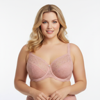 Pudra renk dantelli büyük beden sütyen; zarif tasarım, yumuşak doku ve dengeli destek sunar. Feminen ve konforlu iç giyim.