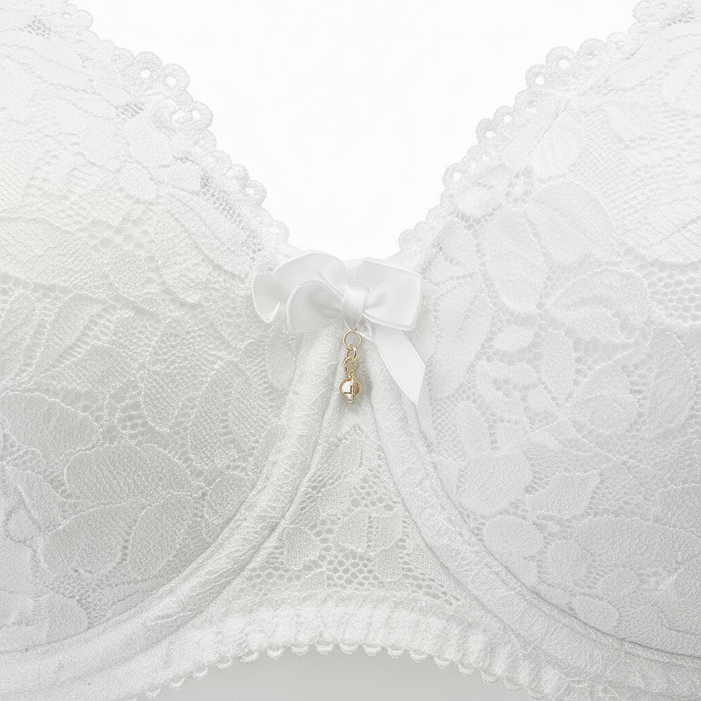 Ekru dantel destekli sütyen. Gelin ve özel gün kombinleri için ideal premium tasarım. Dantel doku detayı