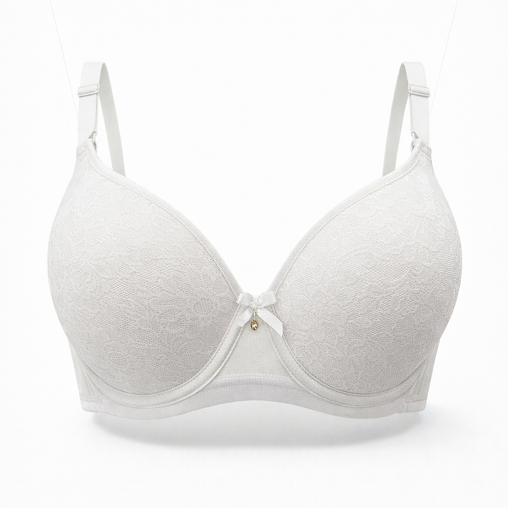 Floral dantel destekli sütyen. Balenli yapı, doğal toparlama ve zarif tasarım. Eku önden görünüm.