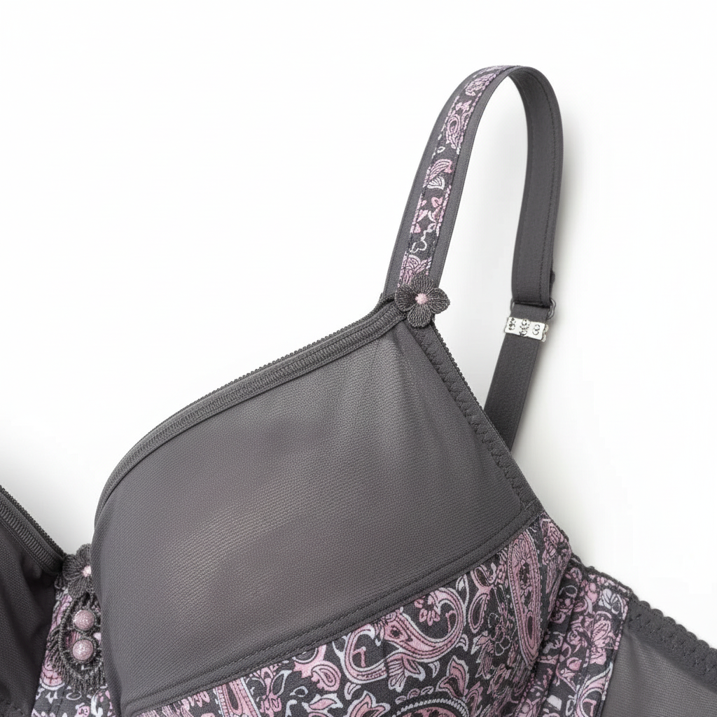 Gri-Pembe Paisley Dantel Doku ve Metal Detay