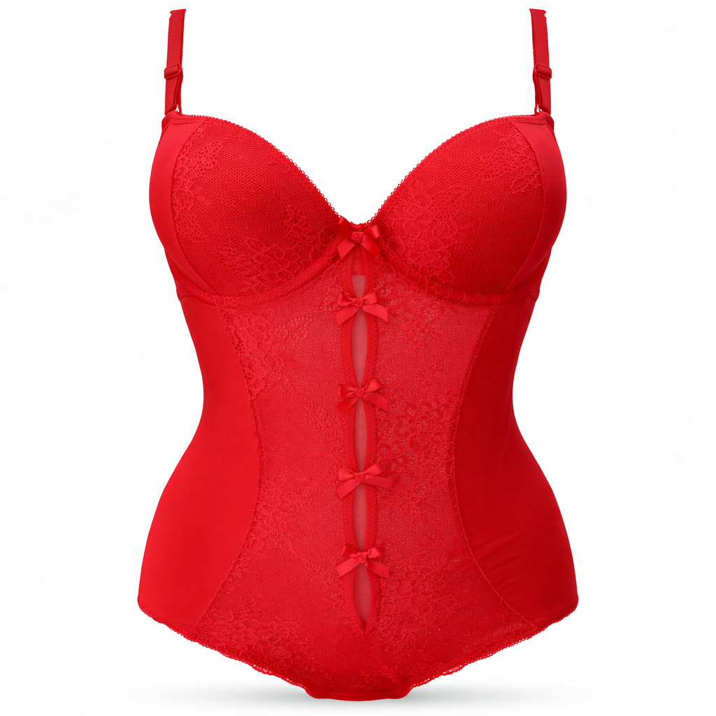 Destekli sütyen yapısı ve esnek kumaşı ile konforlu ve şık kadın kırmızı body modeli.