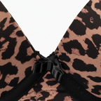 Leopar ve ten rengi çift bant detaylı tasarımı ile şık ve konforlu kadın sütyeni. Fiyonk detayı.