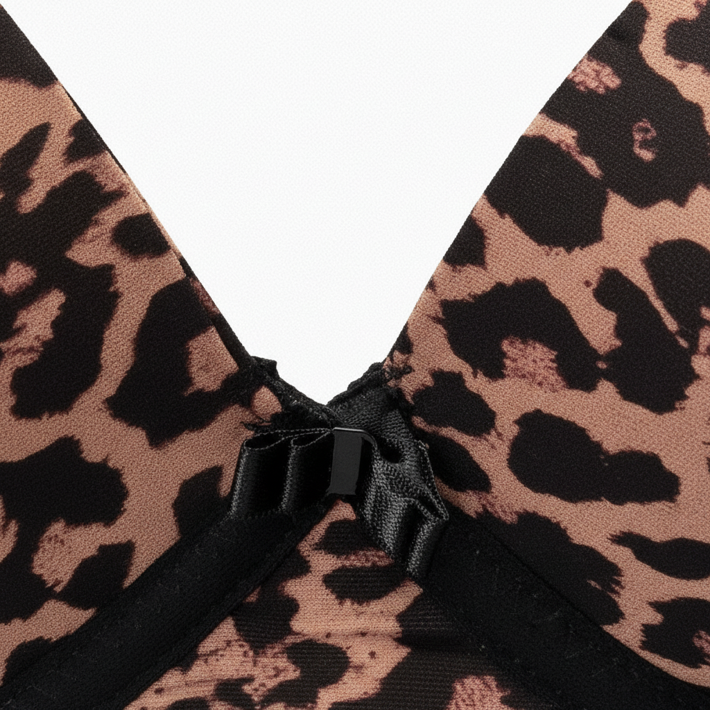 Leopar ve ten rengi çift bant detaylı tasarımı ile şık ve konforlu kadın sütyeni. Fiyonk detayı.
