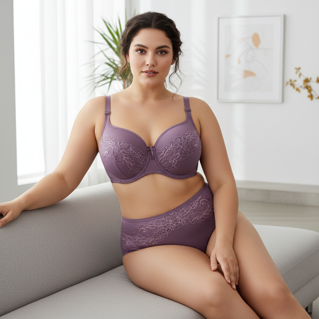 Lüks Mor İşlemeli İç Çamaşırı - Büyük Beden Yaşam Tarzı