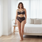 ALLA Dantel Detaylı Büyük Beden Lüks Sütyen & Külot Takımı – Pudra & Siyah