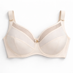 Ekru renk büyük beden destekli sütyen; sade tasarım, güçlü destek ve gün boyu konfor sunar.