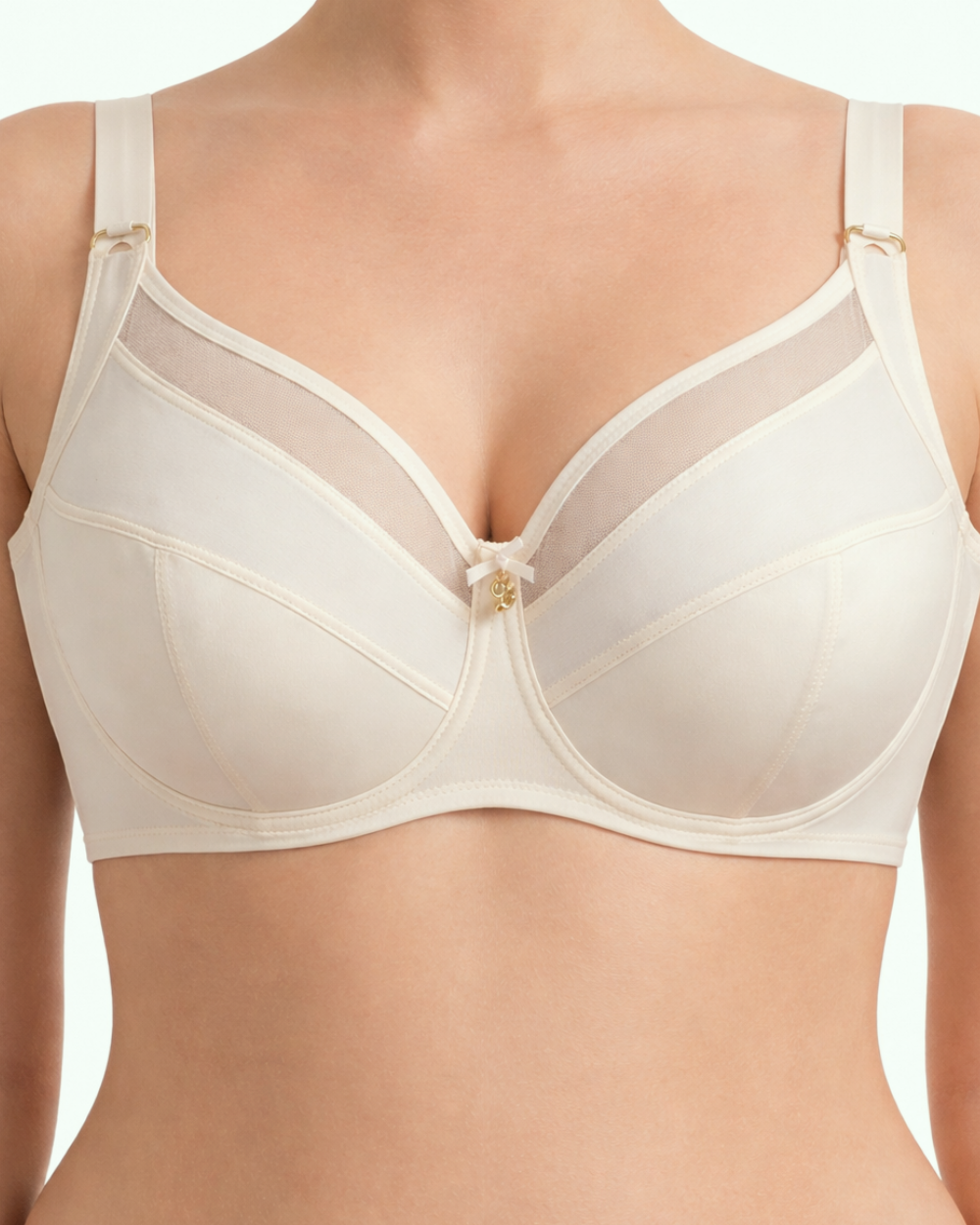 Ekru renk büyük beden destekli sütyen; sade tasarım, güçlü destek ve gün boyu konfor sunar.