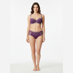 Mürdüm renkli nakışlı premium sütyen ve boxer külot takımı düz yerleşim