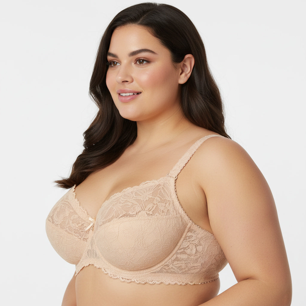 Büyük bedenlere özel tasarlanmış premium nude dantel sütyen. Üstün destek, şık tasarım ve gün boyu konfor Shopify online mağazamızda.