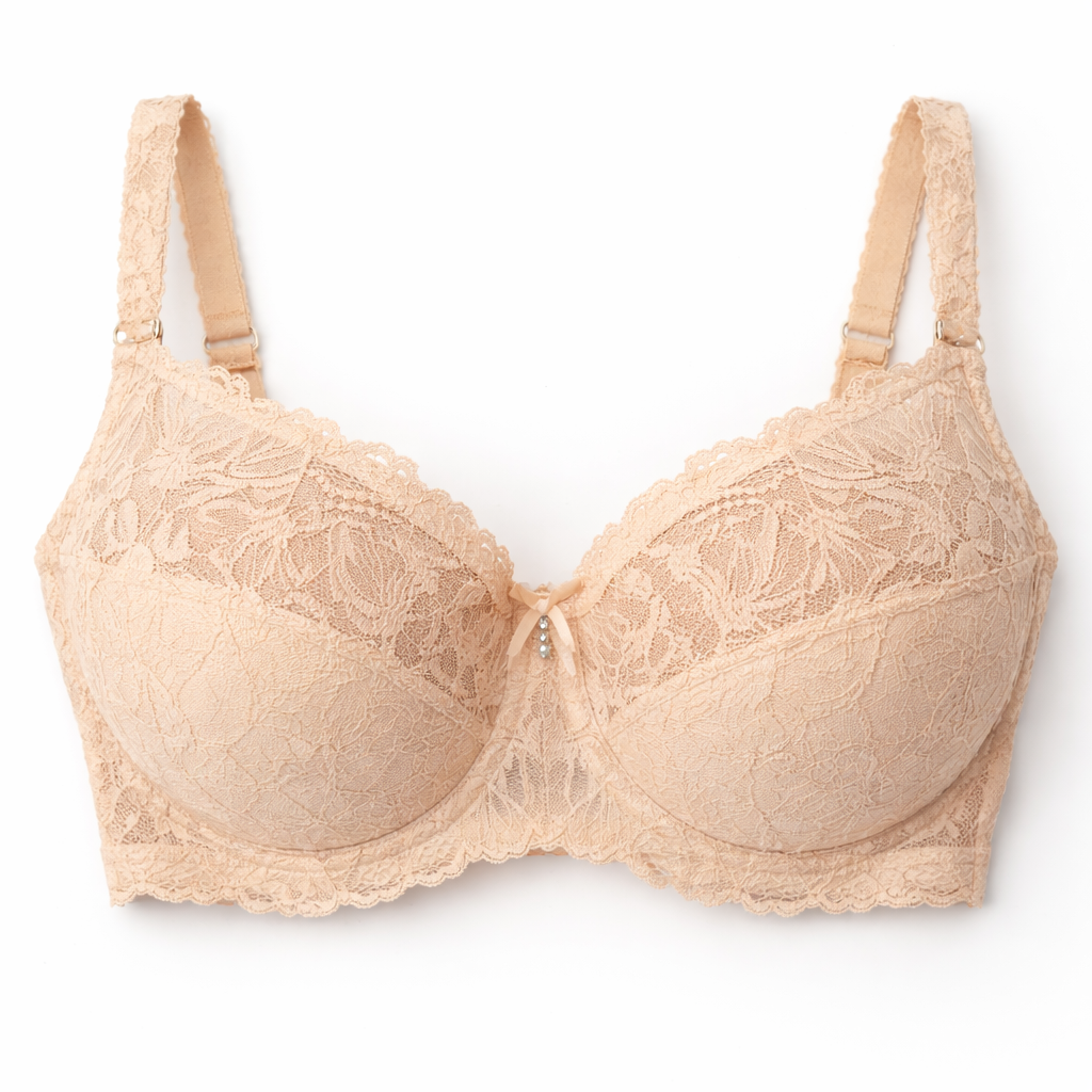 Büyük bedenlere özel tasarlanmış premium nude dantel sütyen. Üstün destek, şık tasarım ve gün boyu konfor Shopify online mağazamızda.