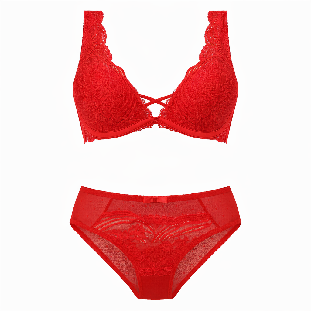 Kırmızı dantelli toparlayıcı sütyen ve külot takımı