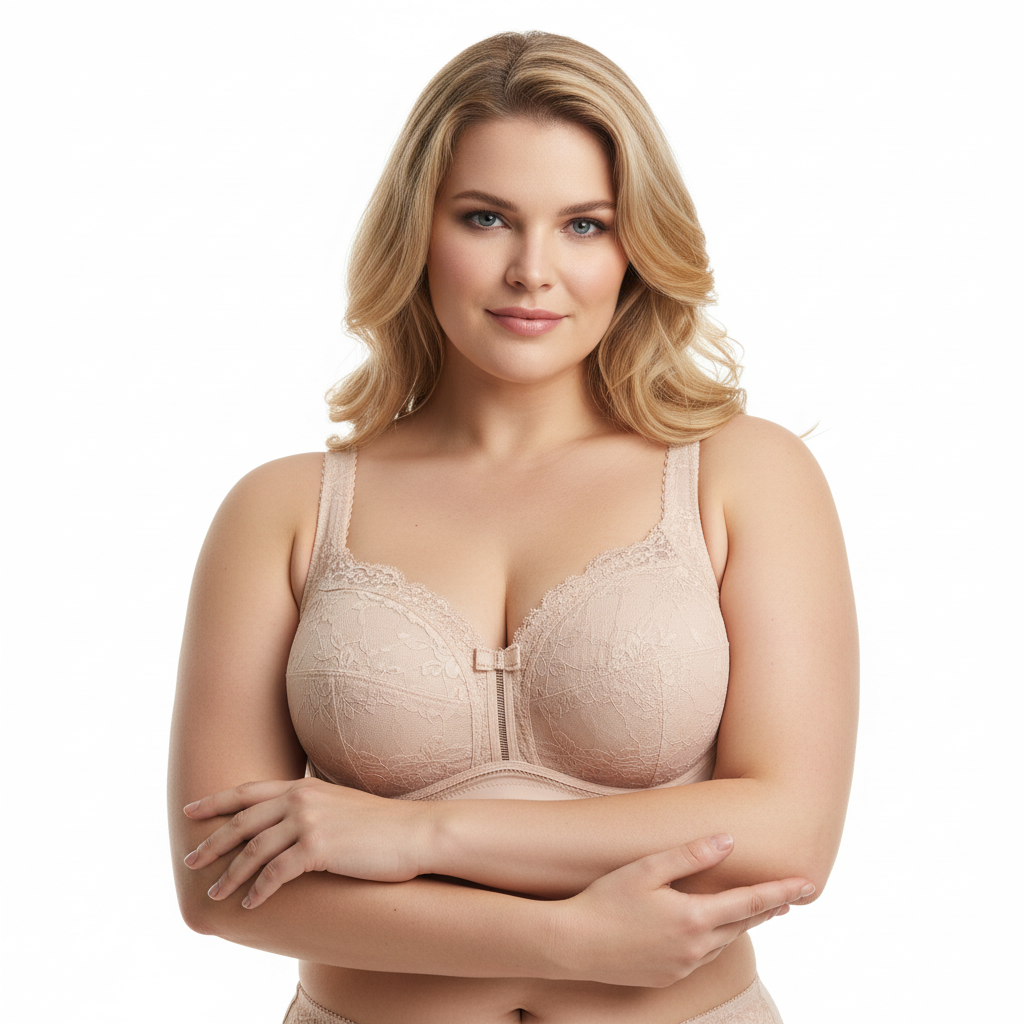 Fransız dantelli büyük beden sütyen; kolay kullanım, güçlü toparlama ve gün boyu konfor sunar. Yakın çekim.