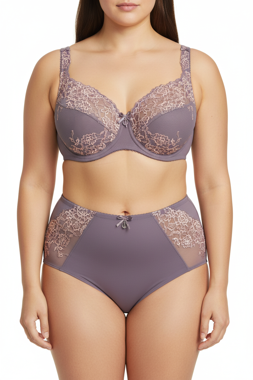 Büyük beden dantelli sütyen ve külot takımı. Destekli, konforlu ve şık tasarım.