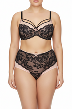 ALLA Dantel Detaylı Büyük Beden Lüks Sütyen & Külot Takımı – Pudra & Siyah