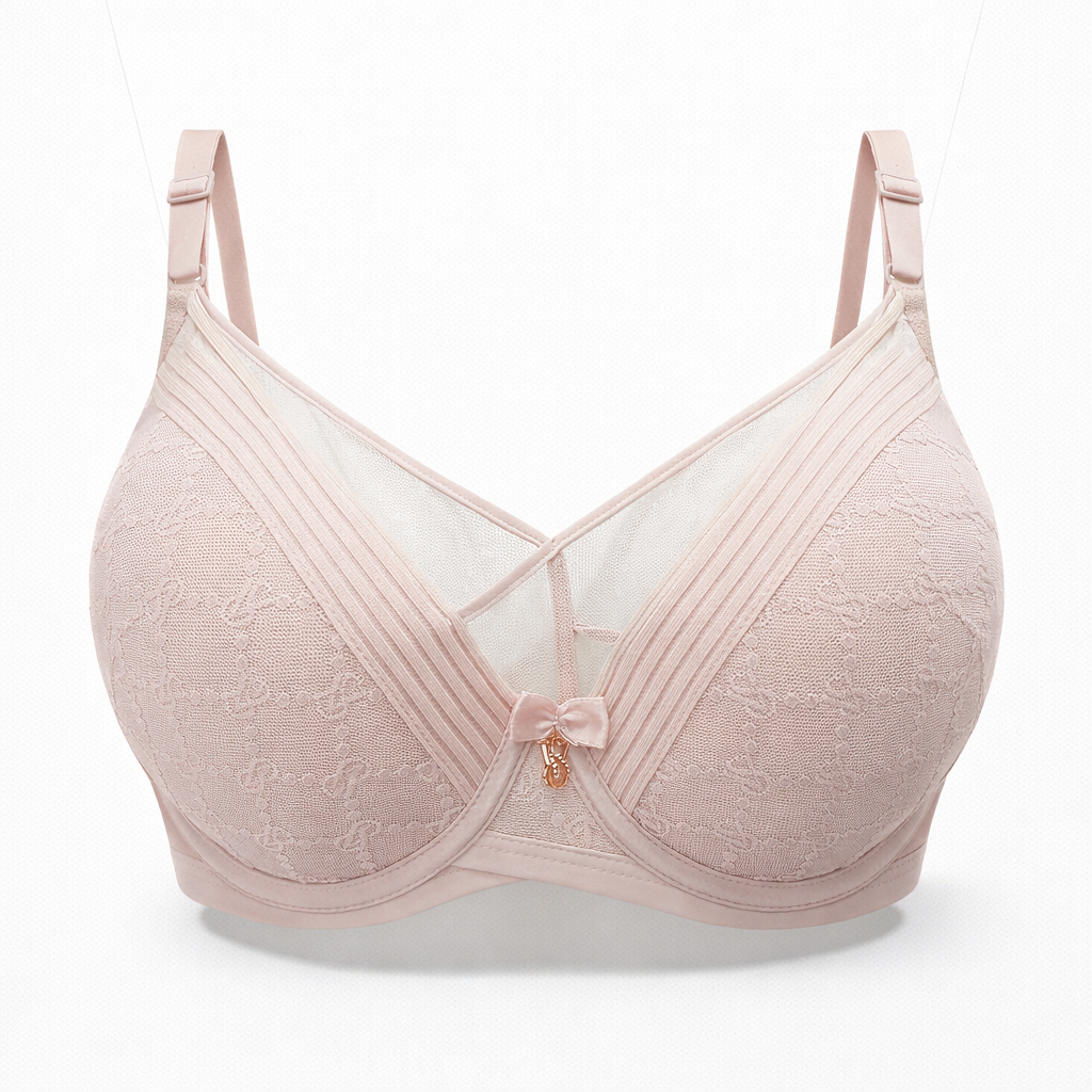 Pudra ve beyaz dantel balenli toparlayıcı sütyen ile gün boyu konfor ve zarif görünüm.