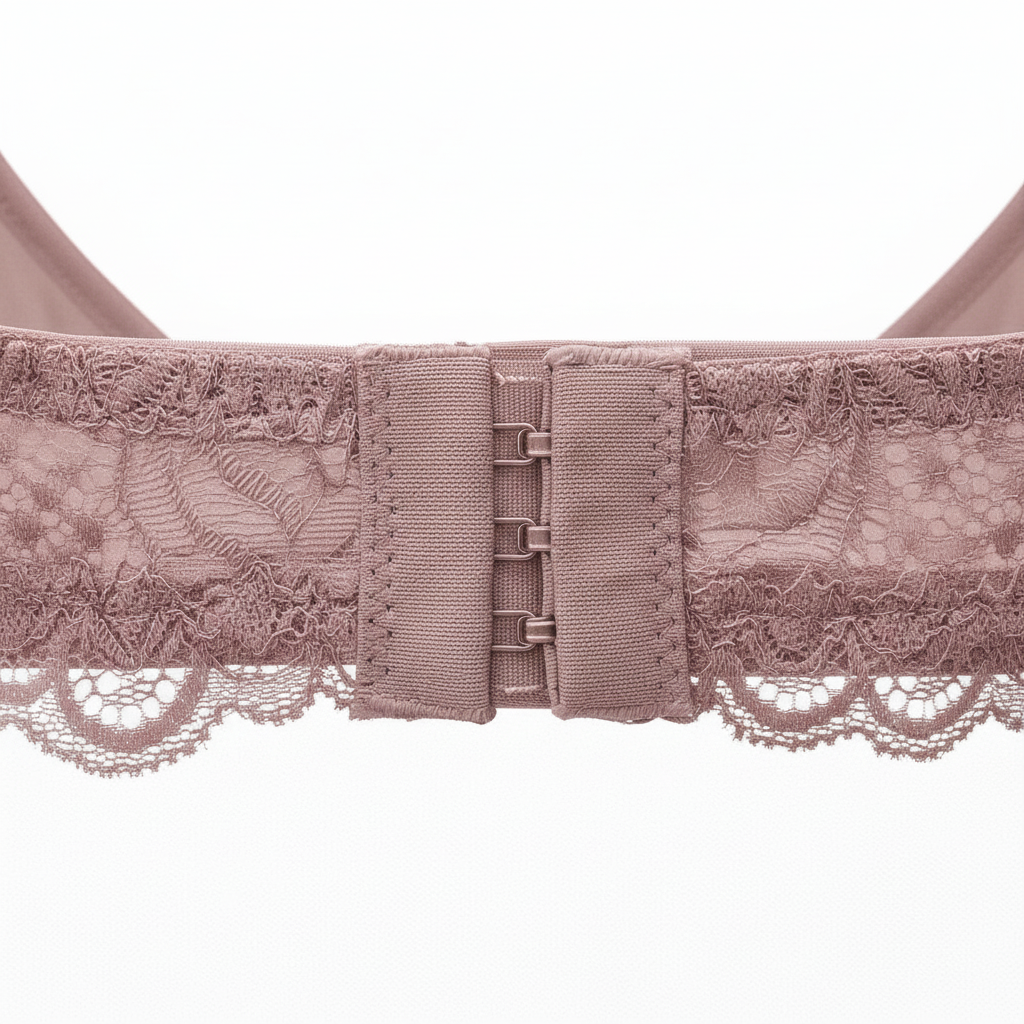 Premium dantel detayları ve güçlü destek sunan sütyen modellerini keşfedin. Kopça detayı makro.