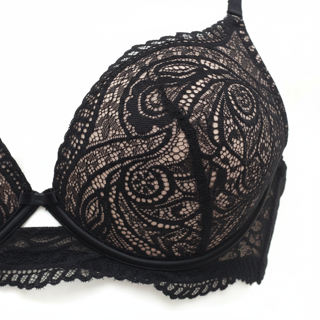 Siyah dantel kumaşlı bralet sütyen detay görünümü