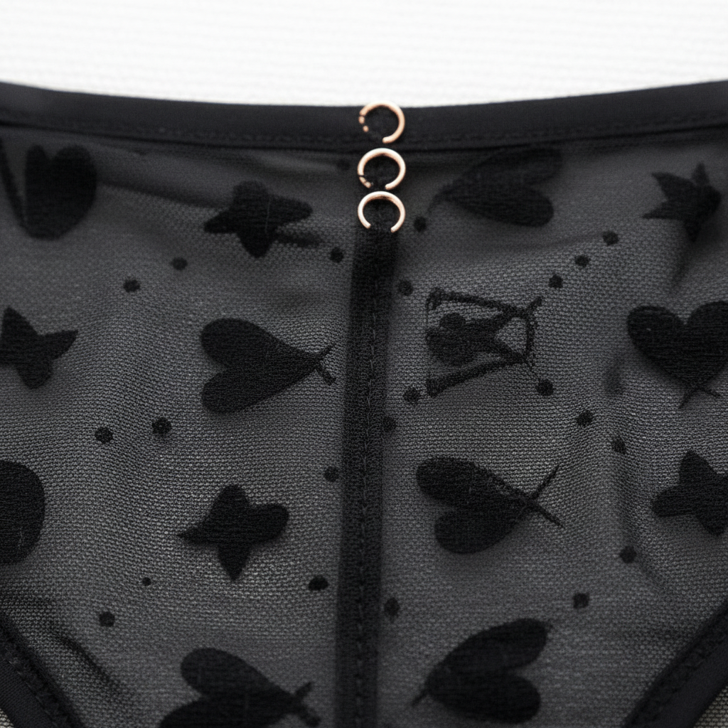 Siyah tül kalp deseni doku detayı