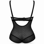 Siyah transparan tül detaylı balenli body. Vücudu nazikçe şekillendiren, zarif ve konforlu iç giyim modeli. Arka görünüm.