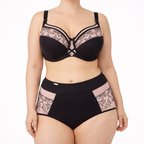 ALLA - Yüksek Bel Dantel Takım - Siyah Pudra | Büyük Beden