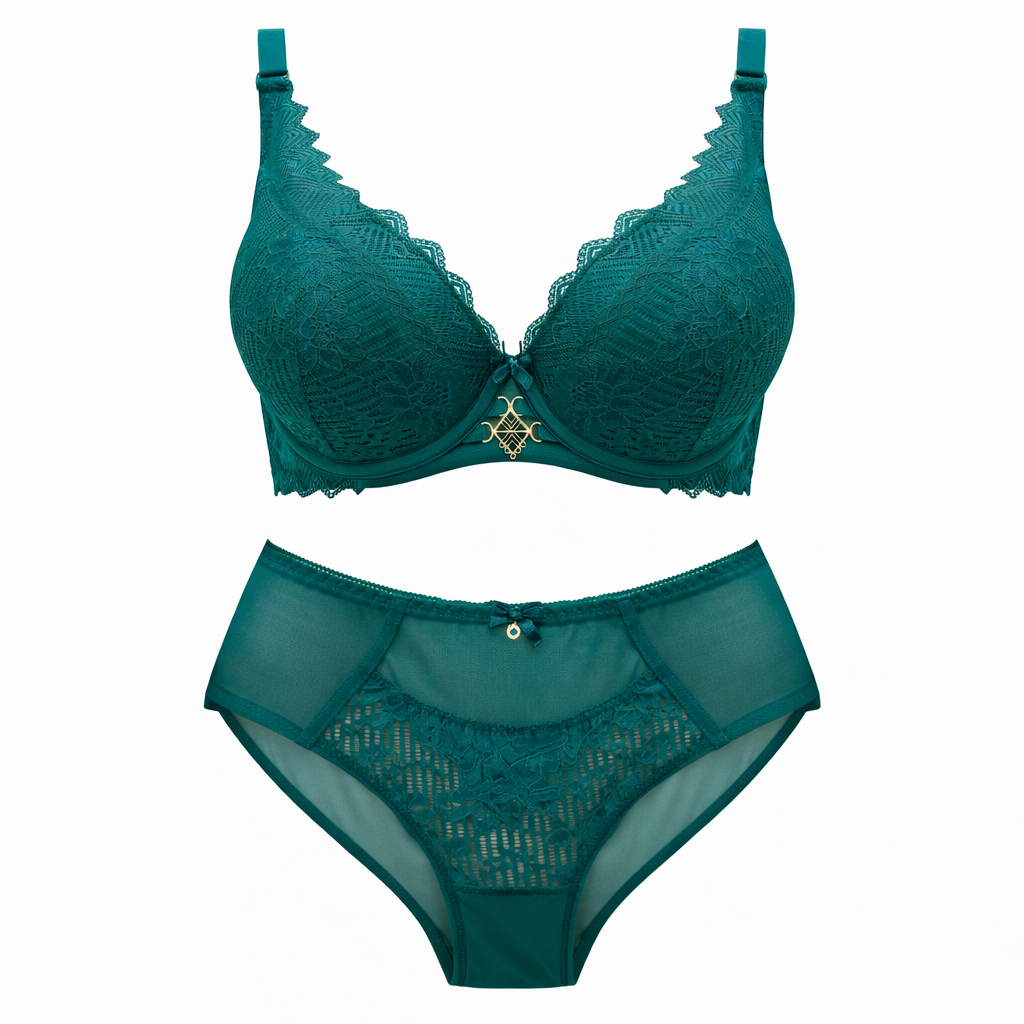 Zümrüt Dantel Destekli Sütyen & Külot Takımı – Push up Lüks Seri